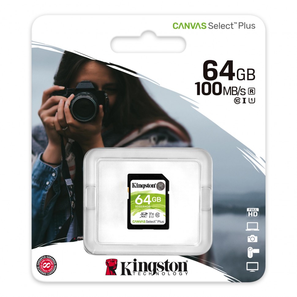 Карта памяти SDXC UHS-I Kingston Canvas Select Plus 64 ГБ