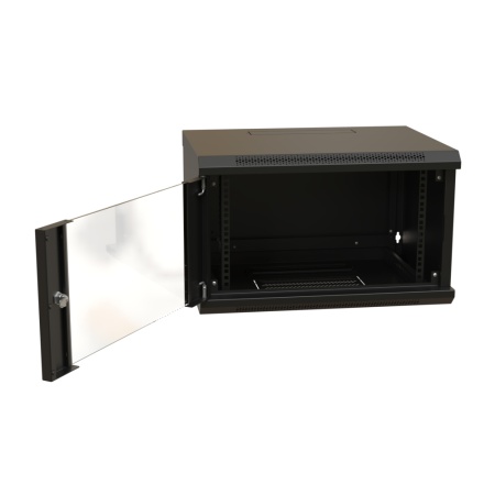 Шкаф 19&quot; настенный 6U черный WR-TW-0645-GP-RAL9004 (Дверь стекло) (600х450)