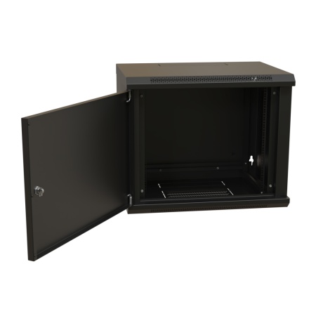 Шкаф 19&quot; настенный 12U черный WR-TW-1266-SR-RAL9004 (Дверь металл) (600x600)
